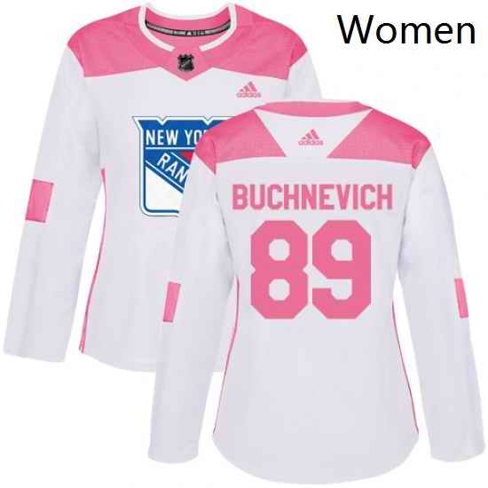 Womens Adidas New York Rangers 89 Pavel Buchnevich Authentic WhitePink Fashion NHL Jersey